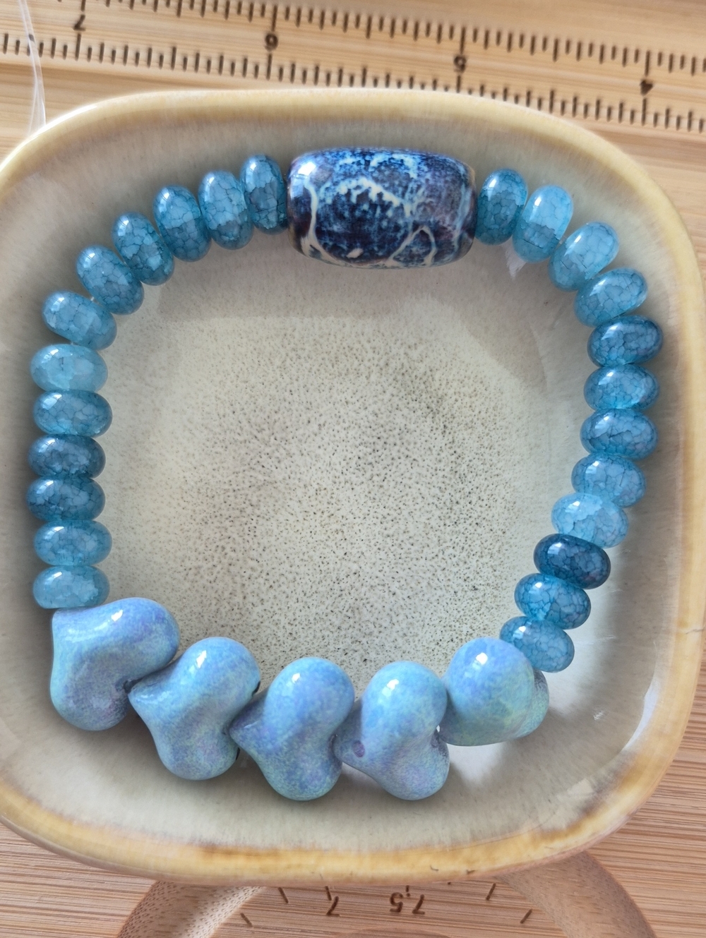 Blue Ceramic, Glass And STONE Beaded Stretch Bracelet - Turquoise Blue